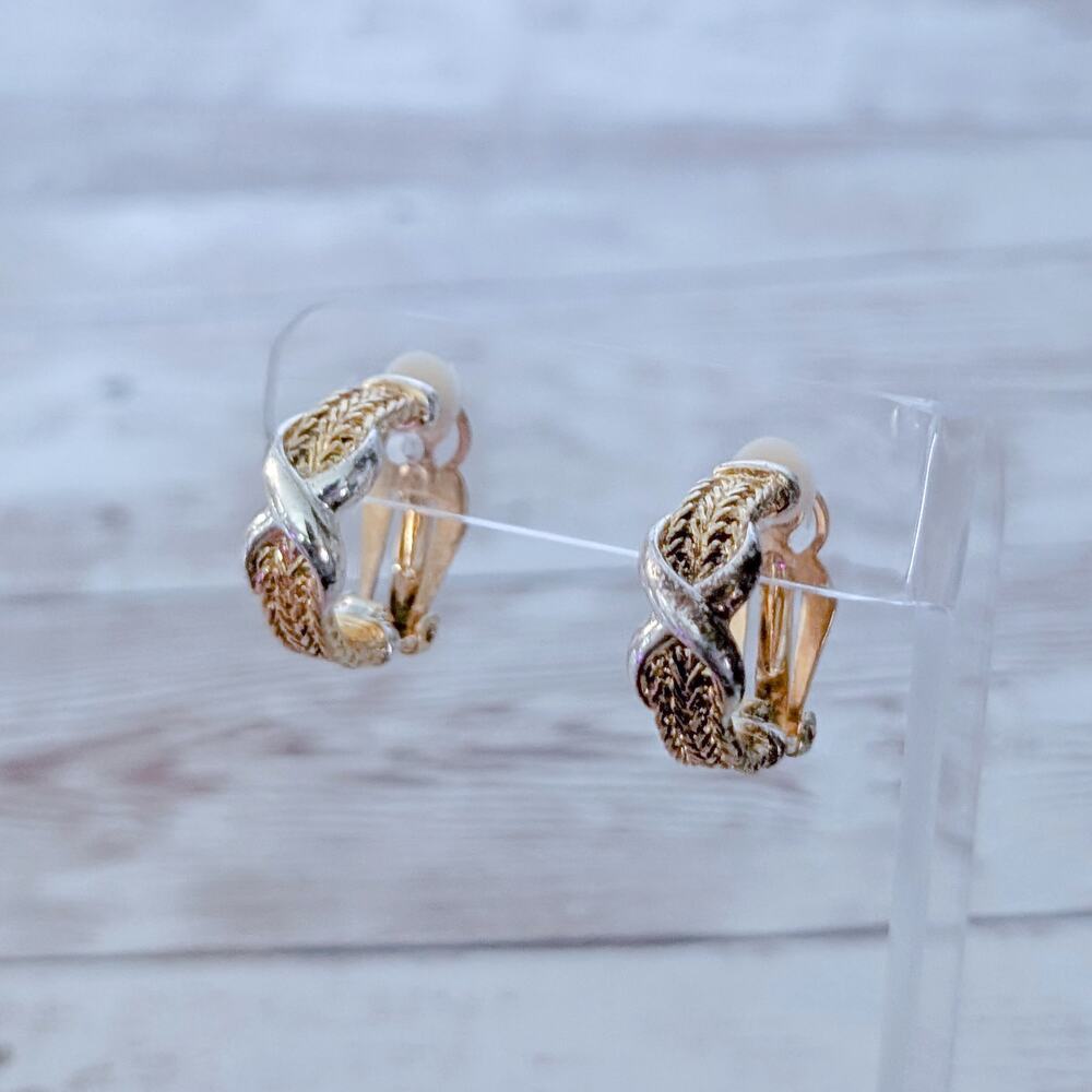 Vintage Clip On Earrings Hoops with Kiss Design - Fair Condition